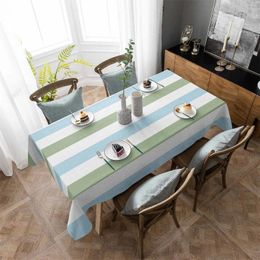 Table Cloth Green Blue Stripes Anti-scalding Thickened Waterproof Tablecloth Rectangular Round Cover Kitchen Furnishings