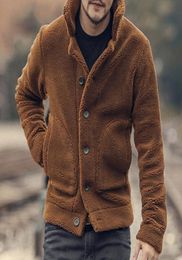 Men Fleece Jackets Coats Streetwear Long Sleeve Solid Lapel Outerwear Button Up Fluffy Fashion Winter Plush Overcoats2575774