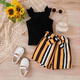 Clothing Sets 4 5 6 7Y Toddler Girl Clothes Kids Sleeveless Halter Tank Top Striped High Waist Shorts Fashionable Suit For Girls Outfit