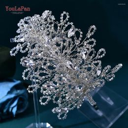 Headpieces YouLaPan Wedding Shiny Leaves Shape Chain Tiara Bridal Headdress Silver Color Rhinestone Bride Hairband Ornaments HP637