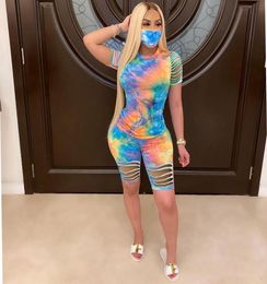 Sexy Short Two Piece Outfits Streetwear Tie Dye 2 Piece Set Top and Biker Shorts Set Summer Clothes for Women 2021 Matching Sets8626099