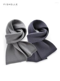 Scarves Solid Grey Pure Wool Scarf For Men's Winter Thickened Warmth Women Knitted Short Adults Luxury Gifts