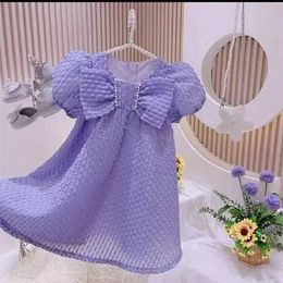 Girl's Dresses Baby girl summer dress big bow pearl princess dress childrens birthday party vest childrens clothing d240520
