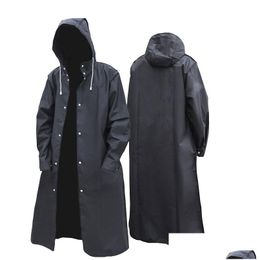Raincoats Black Fashion Adt Waterproof Long Raincoat Women Men Rain Coat Hooded For Outdoor Hiking Travel Fishing Climbing Thickened Dhvd5