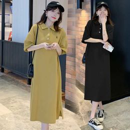 Maternity Dresses 6801# Summer Leisure Cotton Pregnant Womens Long T-shirt Loose Straight Dress Suitable for Pregnant Women d240520