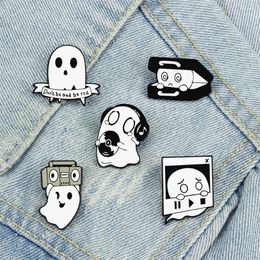 Brooches Funny Cute Boo Enamel Pins Cartoon Punk Ghost Music Lover Brooch Custom Lapel Badge Bag Jewelry Gifts For Kids Friends Wholesale