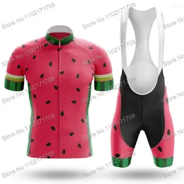 Racing Sets 2024 Funny Cycling Jersey Set Summer Watermelon Fruit Clothing Mens Road Bike Shirts Suit MTB Maillot Ropa Ciclismo