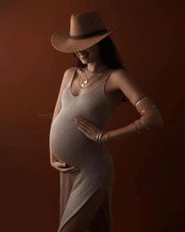 Maternity Dress Pography Rose Gold Knitted Pregnancy Dresse for Baby shower Po Shoot Robe Clothing Props Accessorie 240507