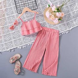 Clothing Sets 2024 New Summer Girls Family Matching Clothes 4-12Ys Pink Suspenders Pink Pants Vacation Holiday Party Casual Cute Daily Sets Y2405204V6W