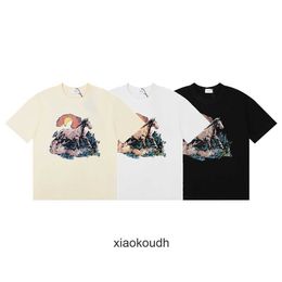 Rhude High end designer T shirts for 2024 Spring/Summer New Sunset Print High T-shirt for Men and Women High Street Half Sleeves With 1:1 original labels