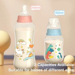 150240ML Baby PP Bottle Wide Mouth born with Handle Milk Pattern Cup A Free 240513