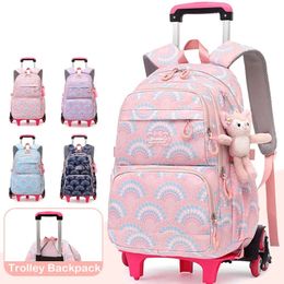 Rolling School Bags for Girls Backpack Children Waterproof Backpacks with Wheels Middle Trolley Luggage Back Pack 240520