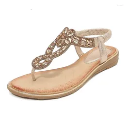 Casual Shoes Summer Women 1cm Platform 2cm Wedges Low Heels Gladiators Sandals Female Crystal Leisure Bling Large Size Bohemian