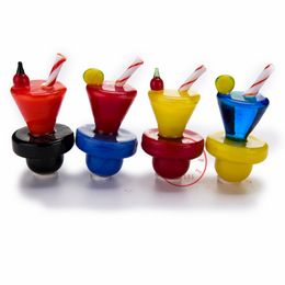 New Style Colourful Juice Art Smoking Pyrex Thick Glass Waterpipe Carb Cap Hat Nails Dry Herb Tobacco Oil Rigs Philtre Quartz Bowl Bubbler Bongs Tips Dabber Holder DHL