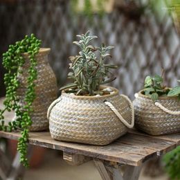 Vases Woven Pocket Ceramic Flower Pot Vase Basket Gardening Garden Decoration