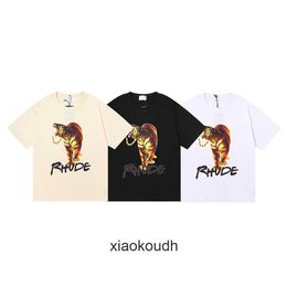 Rhude High end designer T shirts for Fashion Tiger Printing Short Sleeve Mens and Womens High Street Undercoat Half Sleeve T-shirt With 1:1 original labels