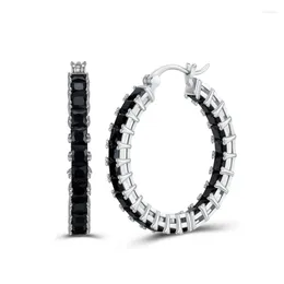 Hoop Earrings Black Awn Classic Silver Color Round Trendy Spinel Engagement For Women Jewelry Bijoux I291