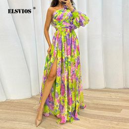 Casual Dresses Autumn Winter Fashion Split Party Evening Dress For Women Sexy One Shoulder Long Sleeves Loose Multicolor Elegant Night