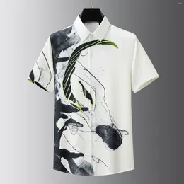 Men's Casual Shirts 2024 Summer Digital Abstract Ink Painting Printing Trend Short-sleeved Men Clothing