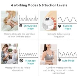 Breastpumps S32 wearable breast pump for breast feeding portable electric breast pump no 4 modes 9 suction levels low noise WX54826