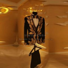 Men's Suits Luxury Metallic Beads Velvet Black Wedding For Men 3 Pieces Sets Groom Tuxedos Male Prom Blazers Terno Masculinos Completo