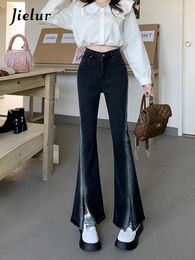 Women's Jeans Split Gradient Flare Women Autumn Korean Fashion High Waist Girls Office Lady Slim Black S-XL