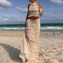 Vestidos casuais básicos moda sem costas drawstrslim praia traje 2024 roupas de férias