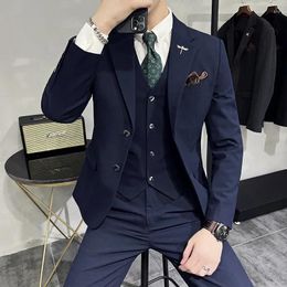 Men's Suits ( Jacket Vest Pants) Plus Size 7XL 6XL Men Formal Business Solid Suit 3 Set Pieces Classic Slim Fit Wedding Party Tuxedo