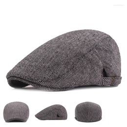 Berets Men Winter British Style Sboy Beret Hat Adjustable Buckle Peaked Painter Cap