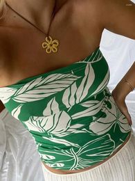 Women's Tanks Fashion Women Tube Tops Flower Leaves Print Boat Neck Strapless Tank Summer Backless Bandeau Shirts S-XL