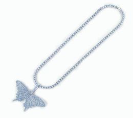 Pendant Necklaces Blue Crystal Necklace With Butterfly Charm 5mm 1 Row Tennis Chain Pink Women039s Iced Out Rap Jewelry Silver 8693642