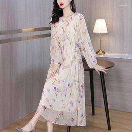 Casual Dresses 2024 Spring Luxury Silk Floral Beach Maxi Dress Women's Vintage Elegant Evening Prom Summer Holiday Boho Hepburn Vestidos