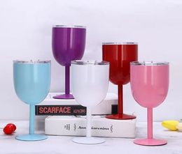 10oz Stainless Steel Wine Goblet Sealed Wine Glass Stemless Tumbler Double Wall Vacuum with lid Unbreakeble for Travel Party Home 3477134