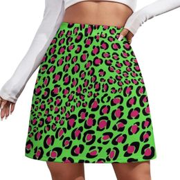 Skirts Pink Green Leopard Print Cool Animal Punk Glam Pattern Mini Skirt Kawaii Clothes For Womens 2024 Set