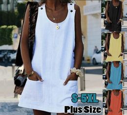 EBAIHUI Brand Spring Summer Women039s Dress Cotton linen Mini Button Loose Dresses Women Vest Top Sundress Summer Vestidos L033213441