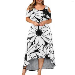 Casual Dresses Floral Print Long For Women Summer Sexy Off Shoulder Short Sleeve Boho Holiday Plus Size Dress Elegant Maxi Robe