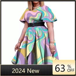 Ethnic Clothing Plus Size Shirt Dress Women Summer Elegant Printed A Line African Office Ladies High Waist Autumn Designer