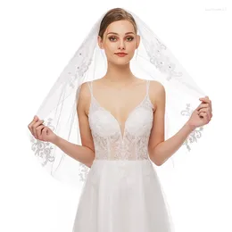 Bridal Veils Simple Lace Wedding For Brides One-Layer Short Tulle Veil With Comb Women Elegant Accessories White Beige