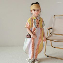 Clothing Sets Girls Summer Jumpsuit Fashion Korean Sweet Toddler Kids Jumpsuits Turn Down Collar Half Sleeve Girl Outfits Children Clothes