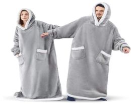 Super Long Flannel Blanket with Sleeves sleepwear hooded Winter Hoodies Sweatshirt Women Men Pullover Fleece Giant TV Blankets Ove1416203