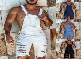 Mens Solid Colour Hole Denim Ripped Denim Shorts Ripped Jeans Jumpsuits Casual Suspender Pants Slim Fit Overalls Summer Overalls4025995