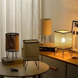 Table Lamps Rattan Woven Cloth Handmade Desk Lamp Chinese Style For Study Bedroom Bedside Living Room Retro Decoration