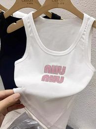 Summer Sexy Spice Girl Vest Sling Women Korean Fashion Drilling UCollar SlimFit Base Shirt Cotton TShirt Top Trendy 240517