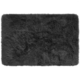 Carpets Solid Black Fluffy Shag Faux Fur Area Rug 36 In X 56