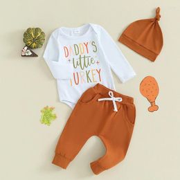 Clothing Sets Baby Boy Thanksgiving Outfit Bodysuit Romper Pants Hat Set Long Sleeve Infant Born Coming Home