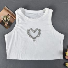 Women's Tanks Cool Summer Product With Exposed Navel Hollowed Out Diamond Studded Vest Fashionable And Sexy Ultra Short T-shirt