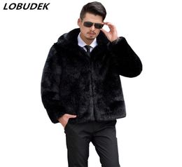 2018 männlicher Kunstfellmantel Schwarzes braun grauer loser lockerer Außenbekleidung Winter Men039s warmer Mantel im Freien Mode Tide Outfit Cloth7899276