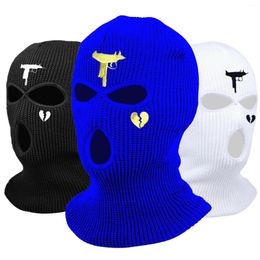 Berets 3 Holes Fashion Winter Unisex Balaclava Mask Hat Embroidery Full Face Knitted Cycling Ski Snowboard Hip Hop Beanie Gift