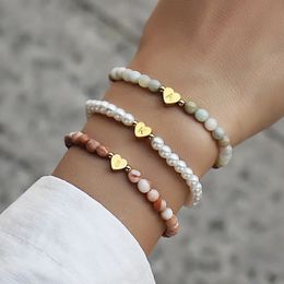 Stainless Steel Heart AZ Letter Bracelet Women Handmade 26 Initials Beaded Charm For Jewellery Gift 240515