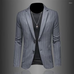 Men's Suits Minglu Vertical Striped Spring Autumn Blazer High Quality Single Breasted Business Casual Male Jackets Fashion Man Coats